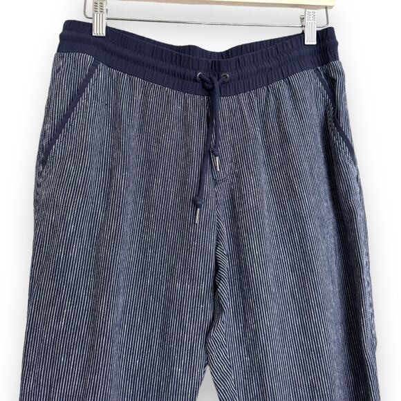 Athleta Navy Blue Stripe Bali 100% Linen Ankle Pull On Pant Women's Size 10 - Picture 3 of 9